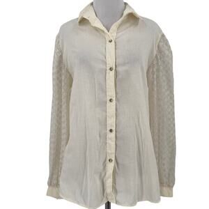 Stage West Vintage Off White Sheer Sleeve Western Button Up Blouse